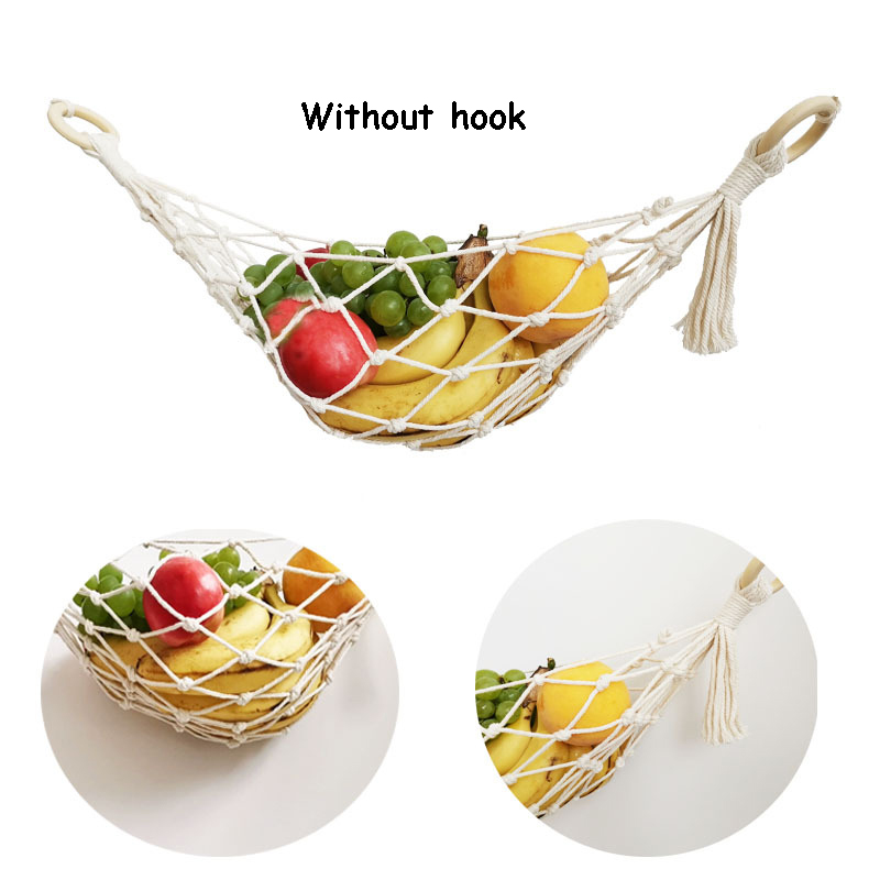 Hamac à fruits, gain de place, légumes, banane, porte-fruits, filet avec crochet pour suspendre le panier pour armoire, décor de cuisine nordique Boho: Beige 3mm grid 60cm