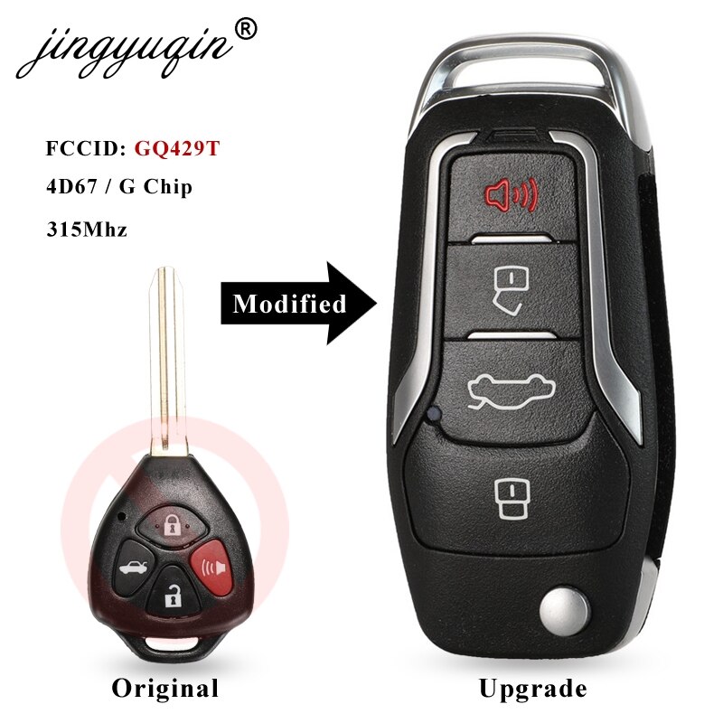 Jingyuqin 4 painike kaukosäädin auton avain 315 mhz toyota avalon corolla pontiac vibe 2007 4 d 67 g siru  gq429t päivitys flip avaimet