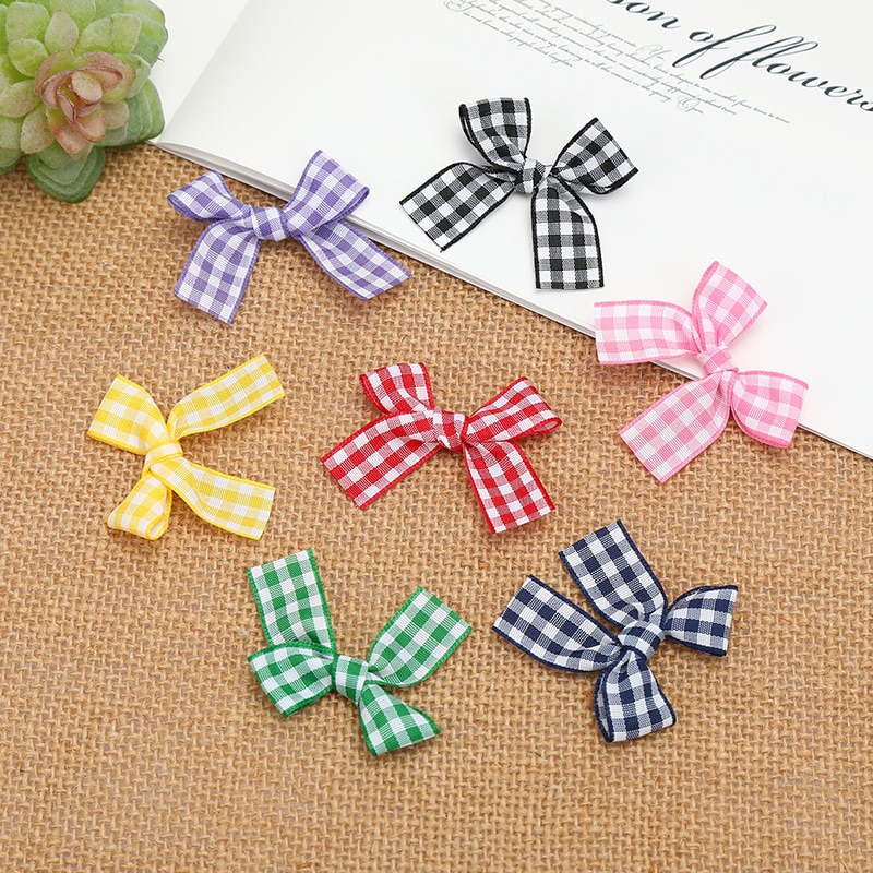 50Pcs 3*4Cm Kleuren Handen Plaids Lint Bowknots Diy Craft Plaid Huwelijksgeschenken Doos Decoratie Ambachten Kledingstuk textiel Accessoire