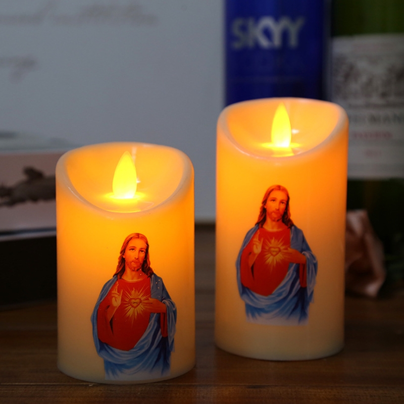 Jesus Christus Kerzen Lampe LED Teelicht Romantische Säule Licht Kreative Flammenlose Elektronische Kerze Batterie Betrieben QX2E
