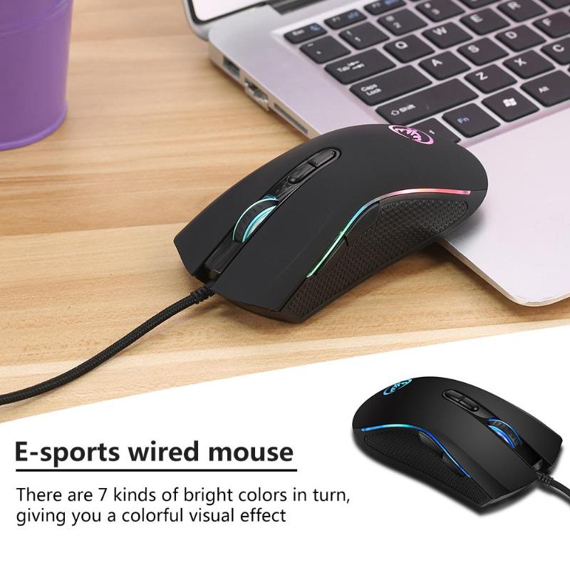 Cable Mouse A869 HXSJ Colorful Luminous Game Mouse DPI Four Adjustable Up to 3200DPI Optical Game Mouse