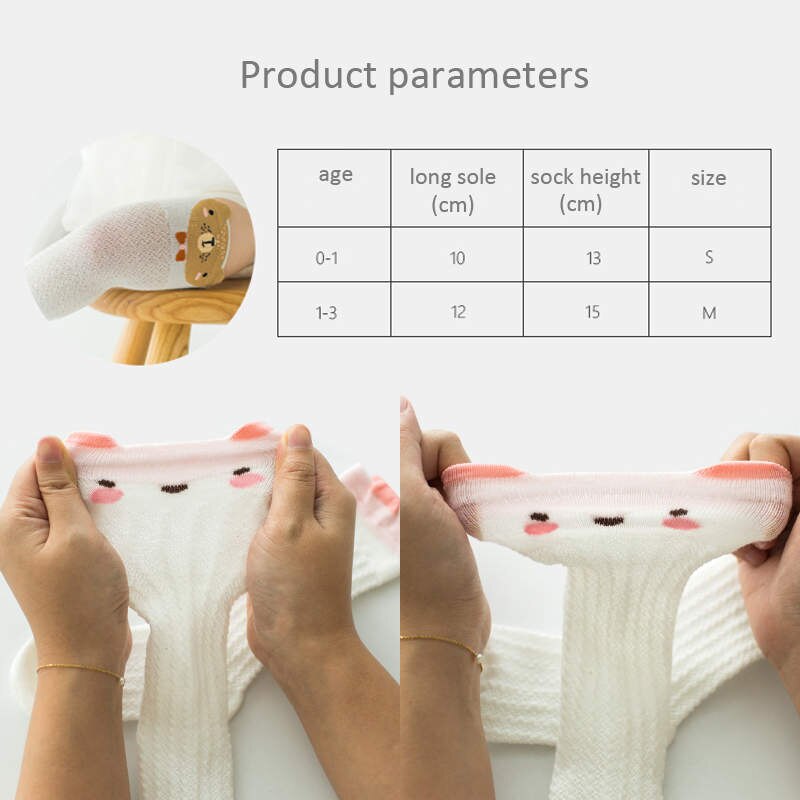 Balleenshiny 3pairs Long Tube Mesh Baby Socks for Boy Girls Knee High Anti-mosquito Socks Cartoon Animals Infant Floor Socks