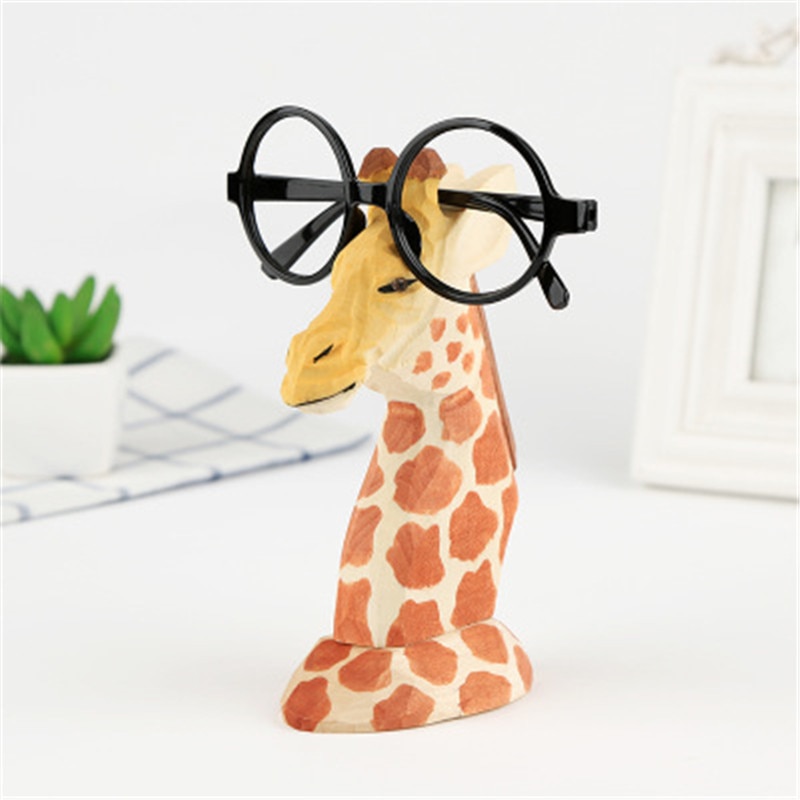 Massief houten brilmontuur, gesneden displayrek, dier, massief houten sieraden, retro, giraffe, alpaca, ornamenten