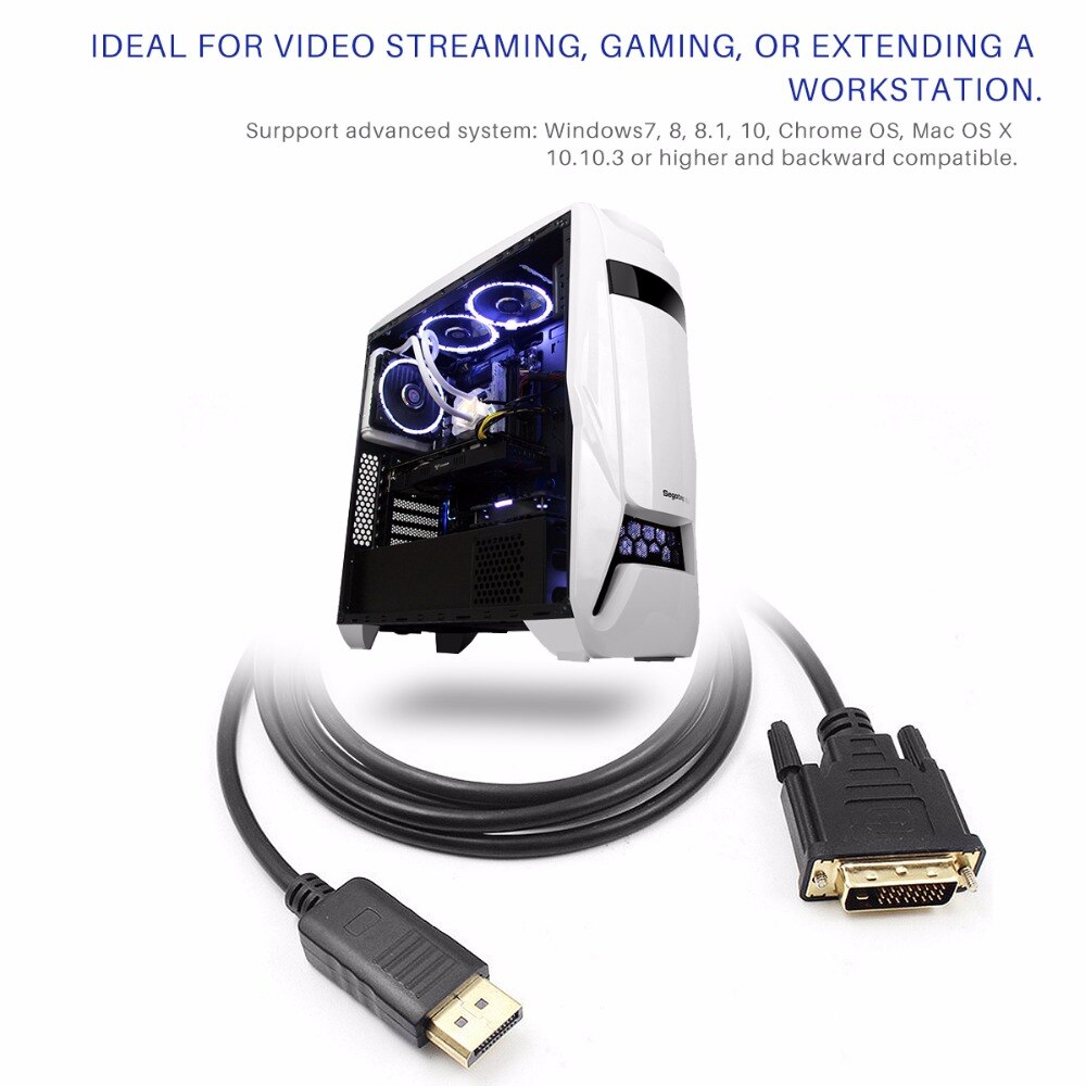 Powstro Display Port 1.8m/6ft Cable 1080P To DVI-D Male Adapter Cable For Lenovo Dell HP ASUS Extend More Desktops And Laptops