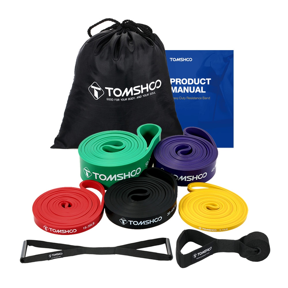 Tomshoo pull up assisterende bånd indstiller modstandssløjfebånd powerlifting træningsstrækbånd med døranker og håndtag