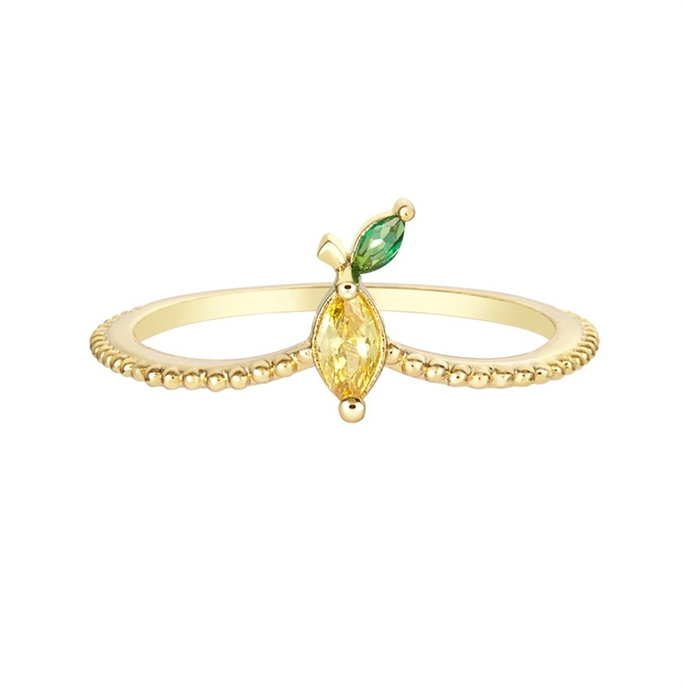 Sweet Crystal Apple Strawberry Cherry Grape Rings for Women Cute Fruit Gold Rings Set Party Jewelry Summer Style: Lemon
