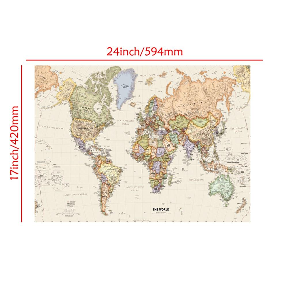A2 Size World Map Mercator Projection Detailed Map Of Major Cities In Each Country Vinyl Spray Painting Bedroom Wall Decor Map