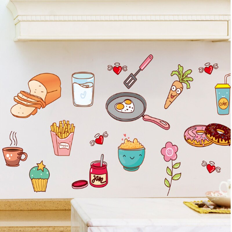 Cartoon Cabinet Stickers Removable Self Adhesive Food Fruit Art Mural Decorative Stickers Drawer Shelf Liner Home Kitchen Decor