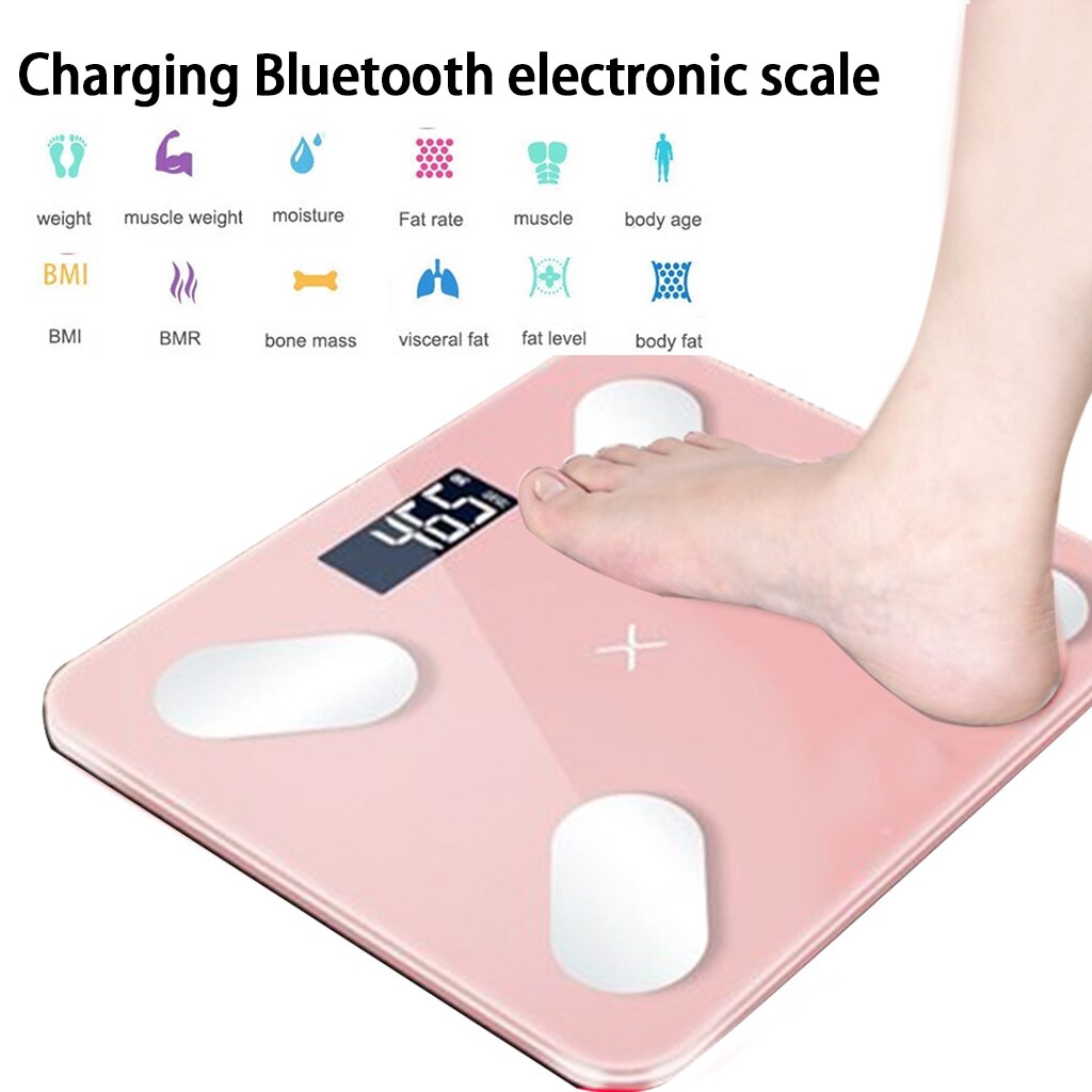 Bluetooth vaa'at lattia ruumiinpaino kylpyhuonevaaka älykäs taustavalaistu näyttö vaaka ruumiinpaino kehon rasva vesi lihasmassa bmi