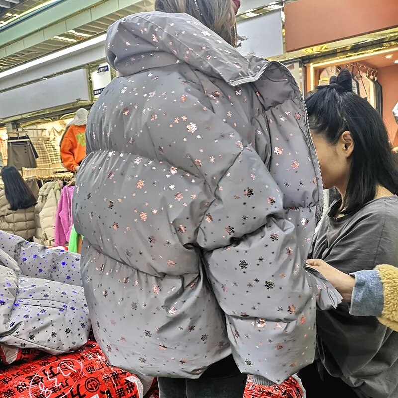 Vrouwen Winter Jas Parka Korte Vrouwen Ster Flash Jas Dames Warme Gewatteerde Jas Kleurrijke Reflecterende Glow Hooded Parka jassen: pink / Xl