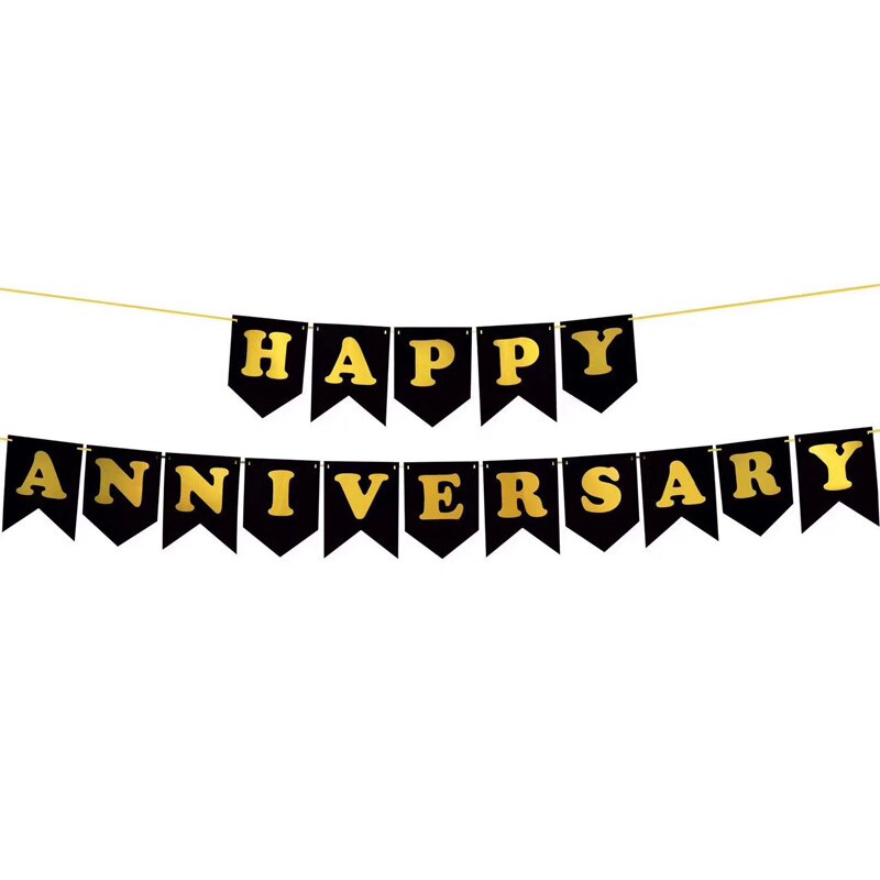 Happy Anniversary Banner With Gold Print Party Decor Display For Anniversary Celebration Supplies: Default Title