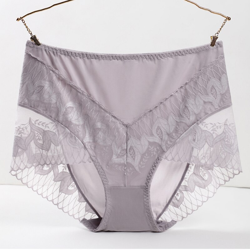 Women's Panties Large Sizes with High Waist Female Underwear Ultra-thin Facial Mask Fabric Quick-drying Sexy Lace Panties: Gray Purple