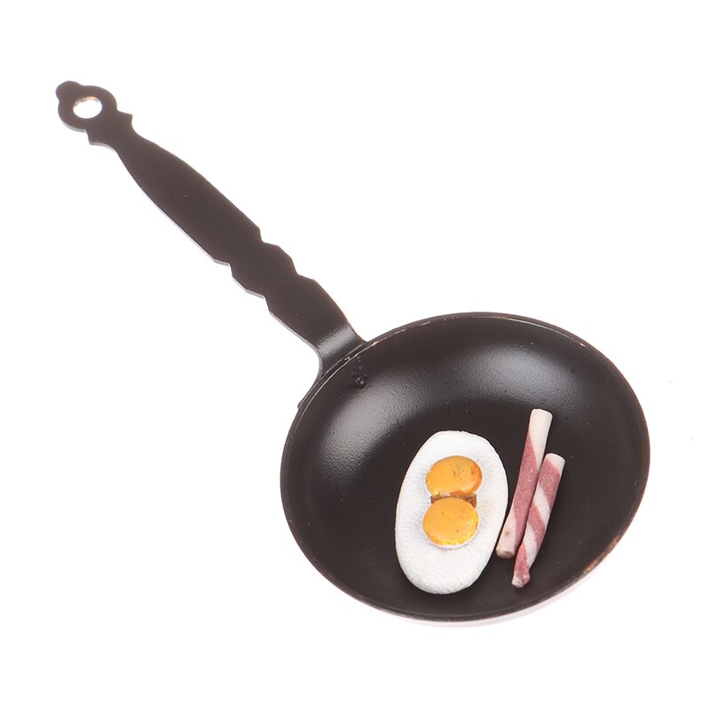 1Set 1/12 Dollhouse Miniatuur Ijzeren Wok Gepocheerd Ei Bacon Stok Keuken Accessoires