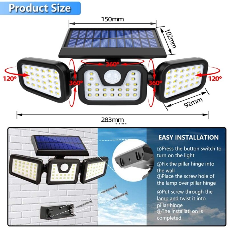 GOOGOR Super brillo Solar luces led IP65 impermeab... – Grandado