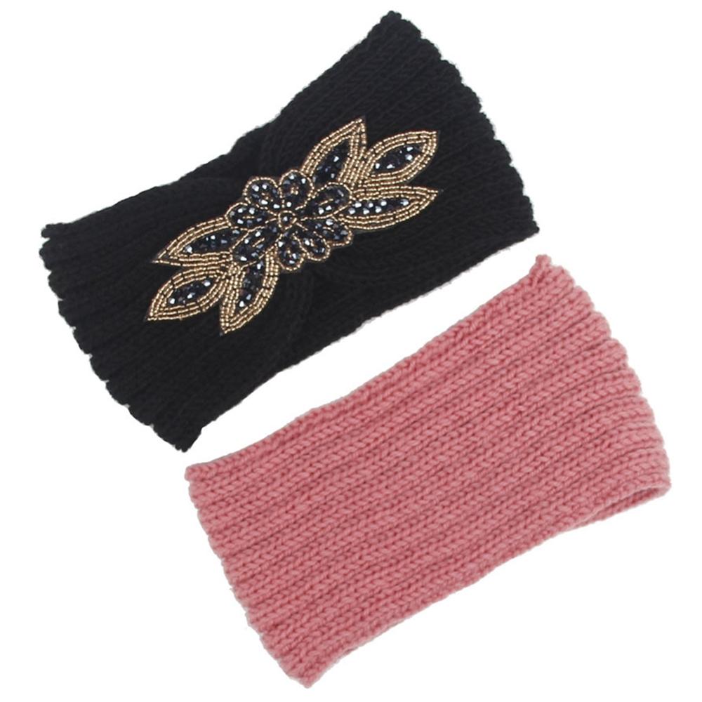 Winter Warmer Oor Gebreide Hoofdband Boog Strass Hoofddeksels Voor Vrouwen Meisjes Europese Effen Tulband Brede Haarband