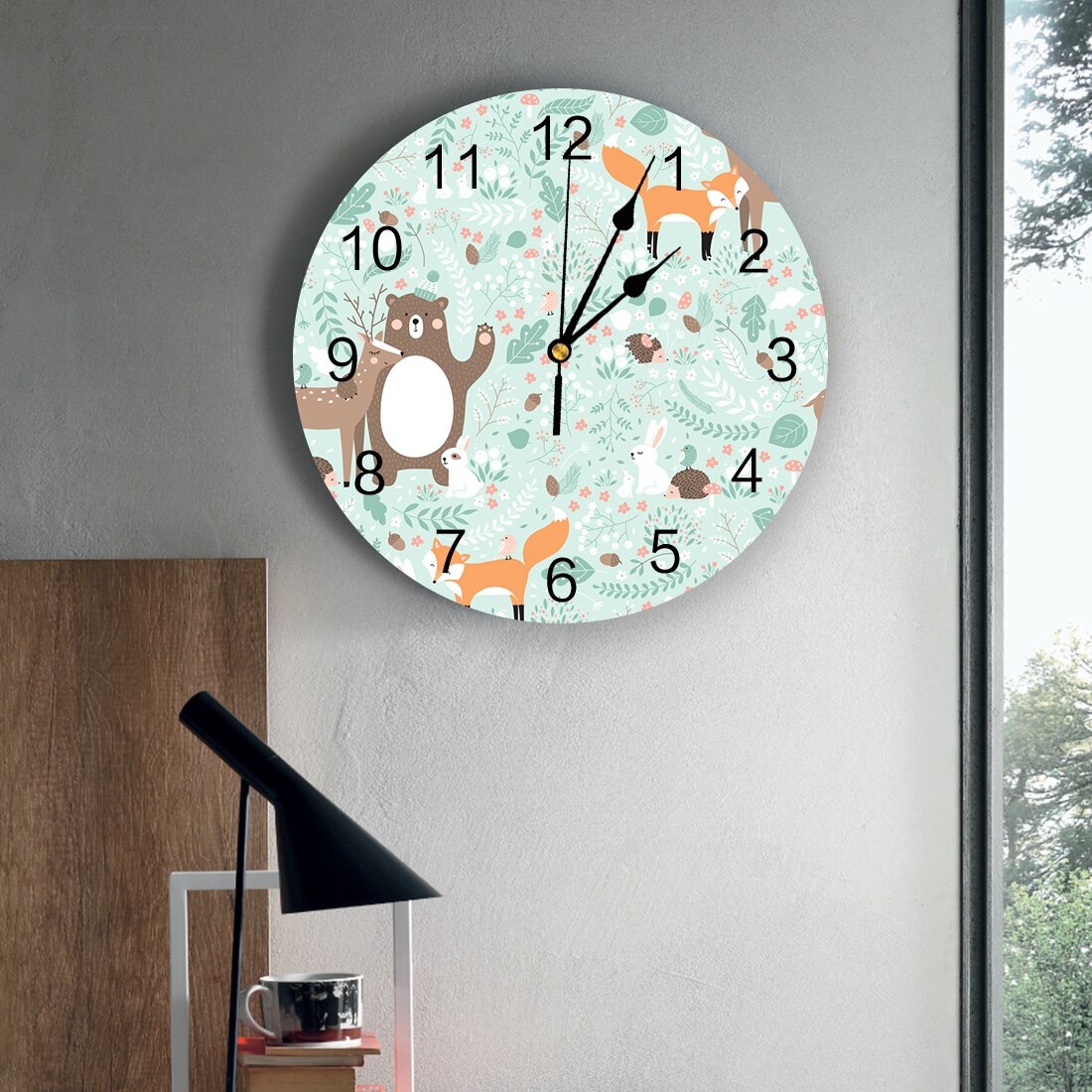 Forest Animal Theme PVC Wall Clock Living Room Bedroom Wall Digital Clock Home Decore Wall Clock Modern