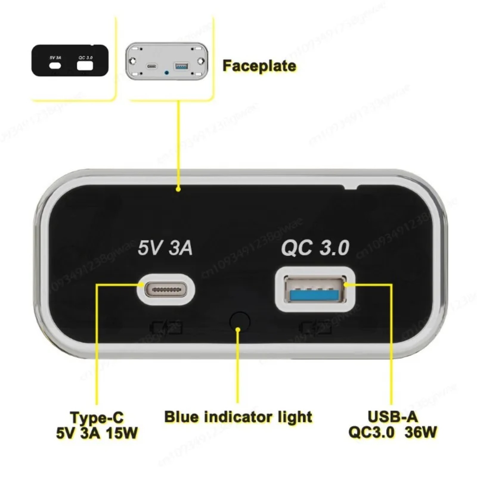 12v usb-uttak for bobil,  pd3.0 type-c, usb -c 5v, 3.1a,qc3.0 usb-a-porter, panel, veggkontakt for bil, usb-uttak, laderadapter for marin, buss, atv, lastebil