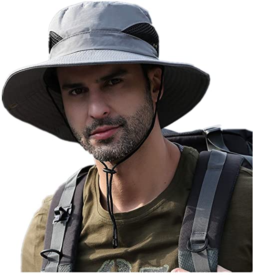 Boonie Hat Men Fishing Hat Anti-UV Protection Sun Outdoor Sun Hats Foldable Fishing Wide Brim Bucket Safari Hat Caps: Gray
