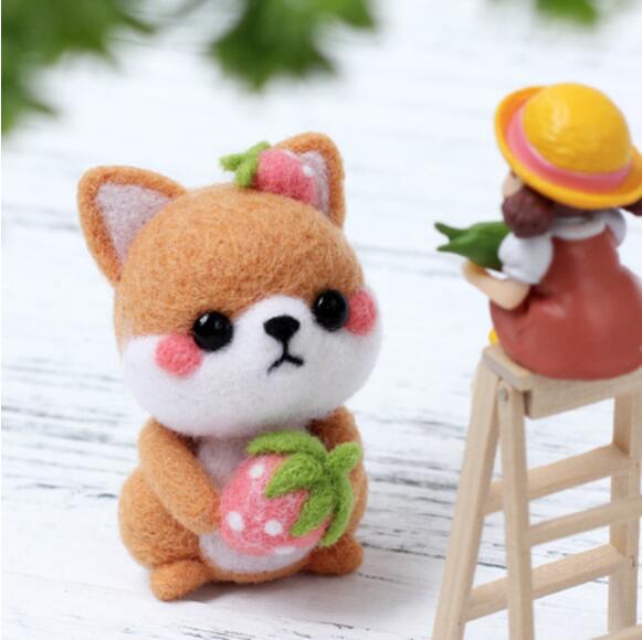 Cute firewood dog Wool Felt wool needlepoint kit wool felt needle felting decoration craft needlecraft: D