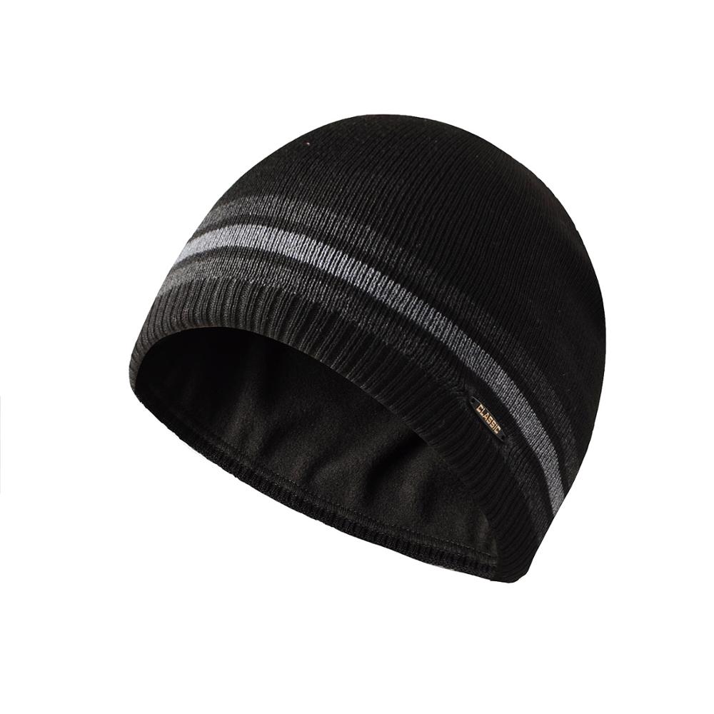 CAMOLAND Winter Plus Fleece Beanies For Men Women Striped Skullcap Warm Knitted Hat Male Sports Hedging Caps: Black