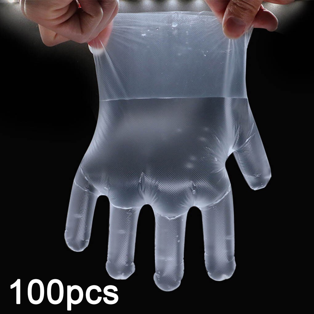 100pcs Disposable Transparent PE Gloves Restaurant Kitchen Beauty Hairdressing Plastic Gloves plastic gloves, Thickened Type