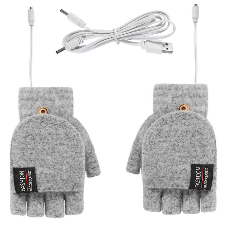 Gants chauffants électriques USB Double face, mitaines rechargeables, étanches, température réglable, cyclisme, ski: gray