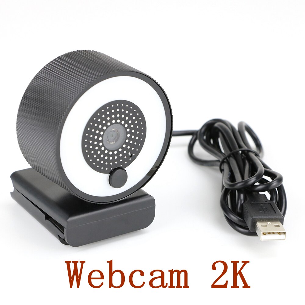 Hd autofocus webcam luz com tripé suporte 1080p 2k câmera web para computador twitch câmera com microfone anel luz web cam: No Stand