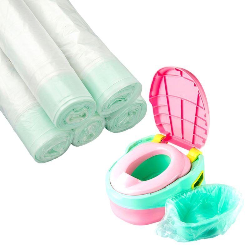 5 ruller /50 stk universel pottetræning toiletsæde skraldeposer rejse potteindlæg "easy tie" håndtag dispenserboks