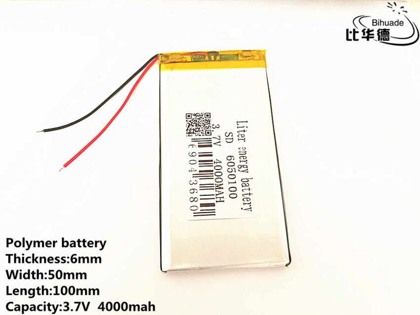 1pcs/lot 3.7V 4000mAh 6050100 Polymer Lithium LiPo Rechargeable Battery For GPS PSP DVD