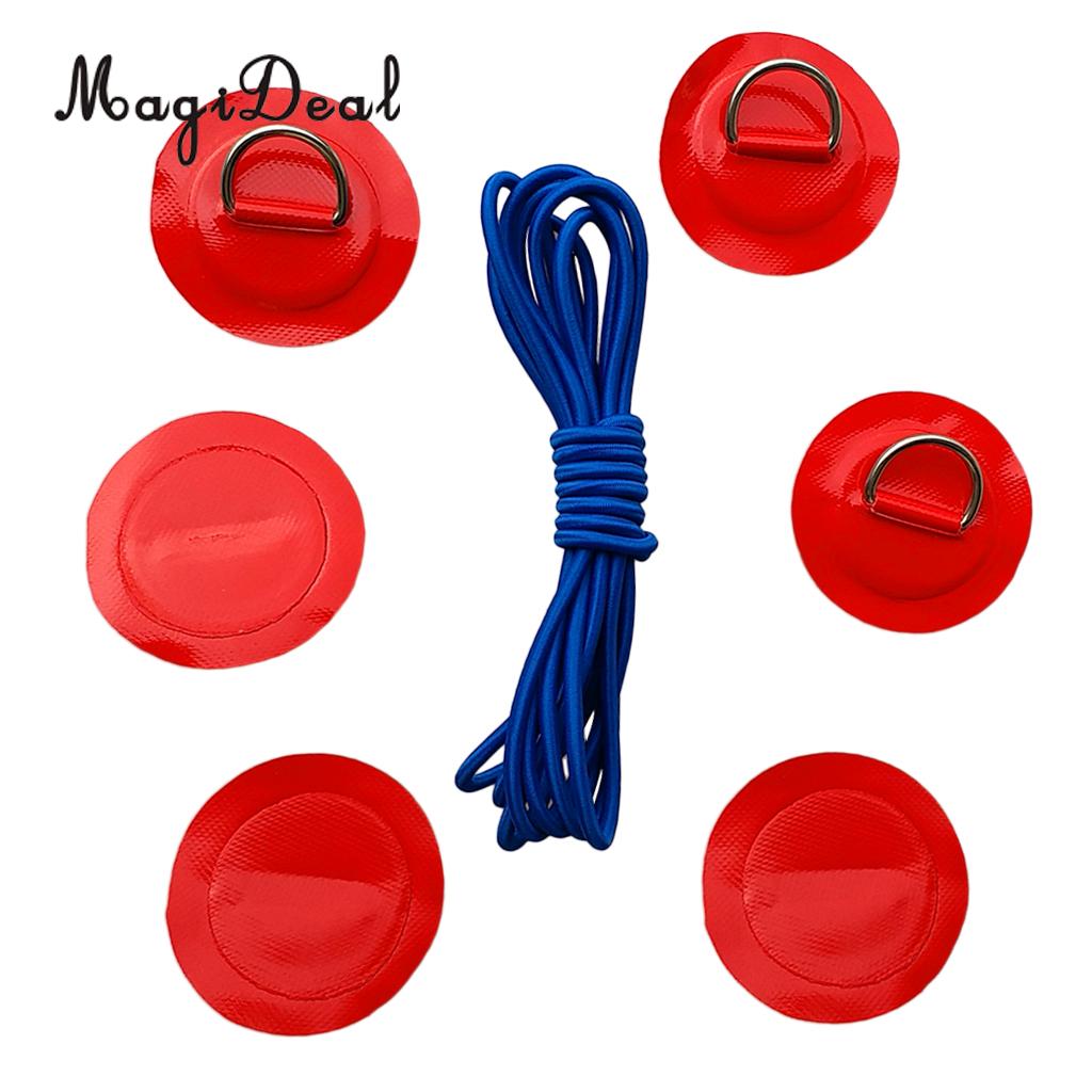 Accesorios para Kayak-6 uds. Parche/almohadilla de anillo en D de repuesto + cuerda elástica para costilla de PVC, bote inflable, balsa, canoa, aparejo de pesca: Red