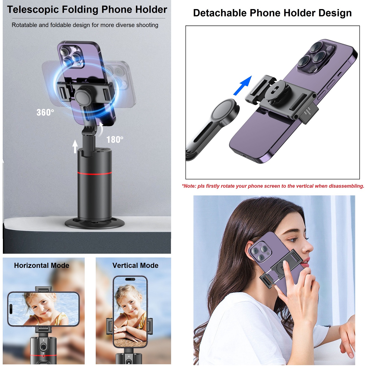 Statyw automatyczny do śledzenia twarzy 360 ° Obrót, AI Follow-up Selfie Desktop Śledzenie twarzy Uchwyt na telefon Stabilizator gimbala do telefonu