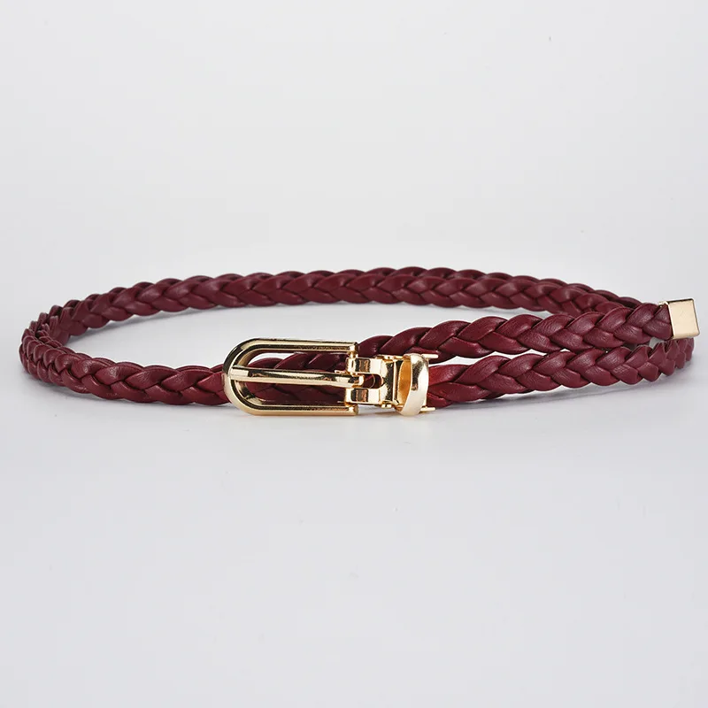 Ceinture tressée pour femmes, avec boucle dorée, ceinture fine décontractée pour étudiantes, accessoires de vêtements pour dames: Bourgogne