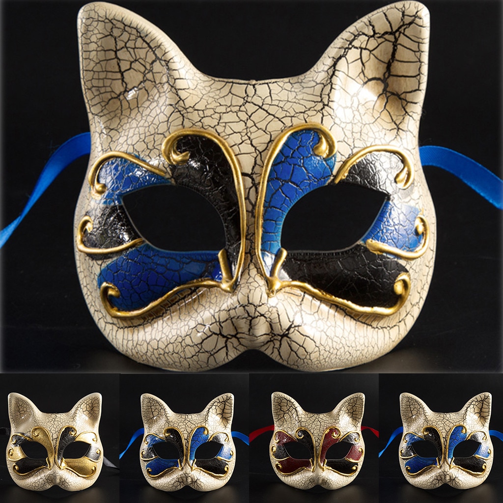 Máscara de disfraces de niños Vintage veneciano a cuadros Musical Mardi gato máscara mascarada Halloween decoración Halloween