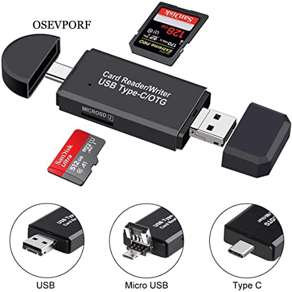 Lettore di schede SD OSEVPORF USB 2.0 OTG Micro USB tipo C Cardreader lettori di schede di memoria SD per Micro SD TF adattatore USB tipo-c OTG