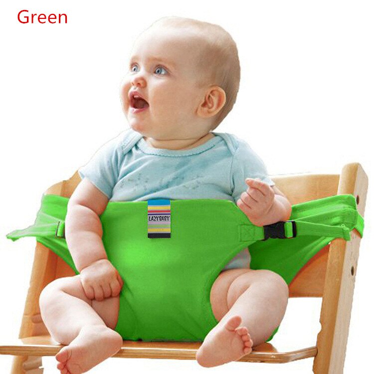 Ren bomuld baby spisestol sikkerhedssele, bærbart sæde frokost stol sæde stretch wrap fodring stol sele faste stropper: Grøn