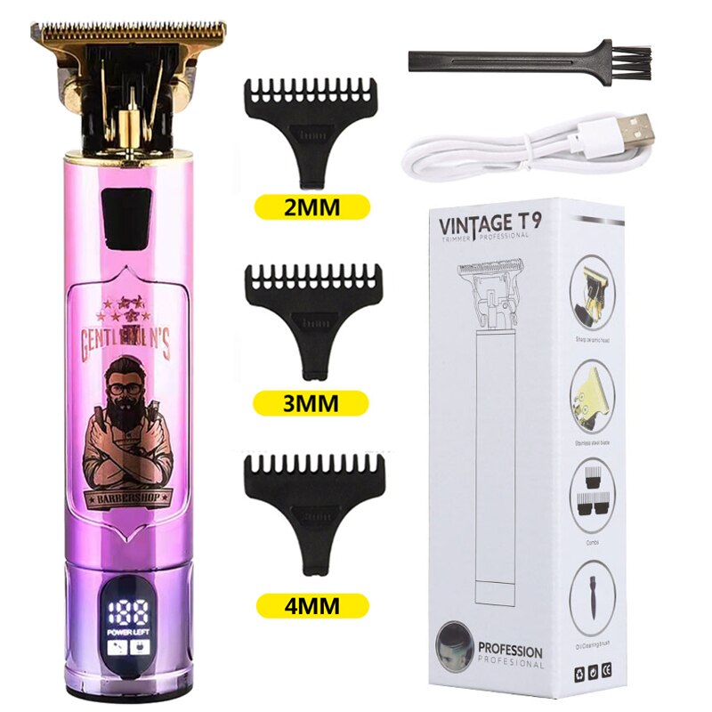 Gorąca sprzedaż nowa elektryczna maszynka do strzyżenia włosów USB akumulator 0mm golarka trymer do brody profesjonalne mężczyźni ścinanie włosów maszyna Barbershop: PinkLCD