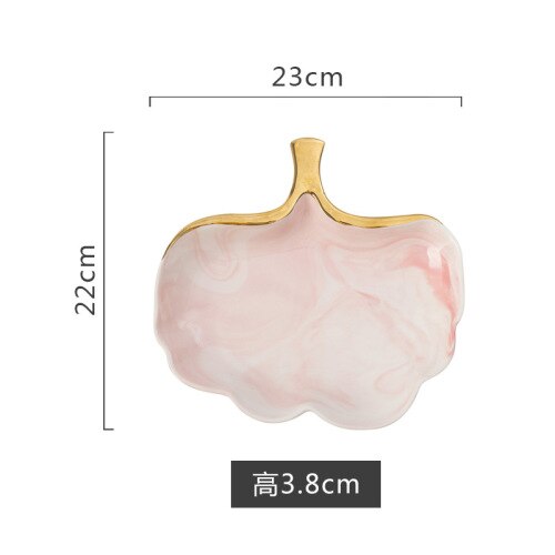 Eenvoudige Gloden Marmer Keramische Schotel Soep Rijstkom Salade Sieraden Opbergvak Decoratieve Servies YHJ021104: leaf plate-pink-L