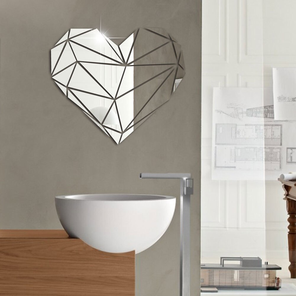 Geometric Love Heart Shape Acrylic Mirror Decorative Three-dimensional Wall Sticker Mirrors
