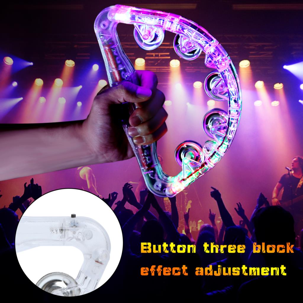 4 PCS Light Up Tambourines Handheld LED Tambourine Half-Moon Star Shape Glow