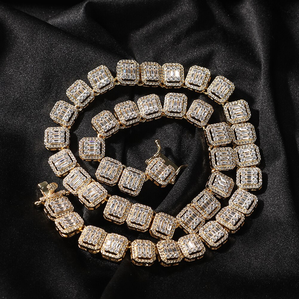 Uwin 10Mm Baguette Ketting Verharde Bling Roze Vierkante Cz Iced Out Link Chain Choker Ketting Hiphop Sieraden Voor