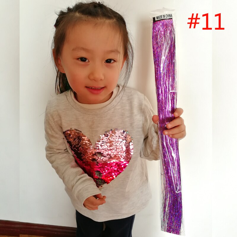 1pc fairy hair tinsel kit varmebestandig pack clip skinnende glitter hair extensions tilbehør til børn piger kvinder 13 farver 45cm: 1pc farve 11