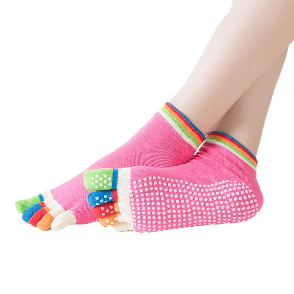 Meias femininas cinco dedos do pé de algodão silicone anti-skid partículas inverno ballet ginásio fitness esportes meias respirável elástico breathable socks socks socks socks: Rose Red