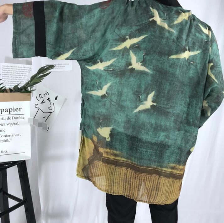 Abrigo de gasa para hombre y mujer, cárdigan tipo Kimono japonés, ropa fina suelta para exteriores, a la
