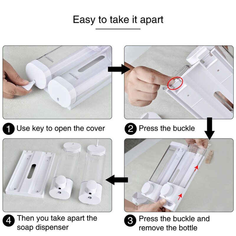 Bathroom Wall Mounted Soap Dispenser For Shampoo Shower Gel Kitchen Dish Detergents Hand Sanitizer 300ml Lockable Plastic Bottle