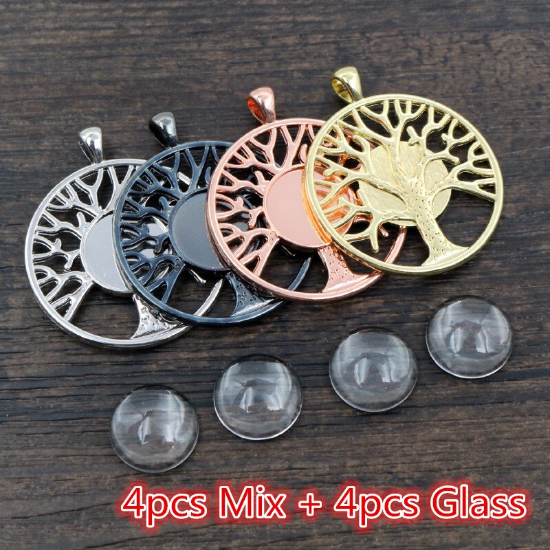 Nueva 14mm tamaño interior rodio oro negro colores plateados estilo árbol cabujón Base camafeo ajuste colgante encantos: Mixed Set