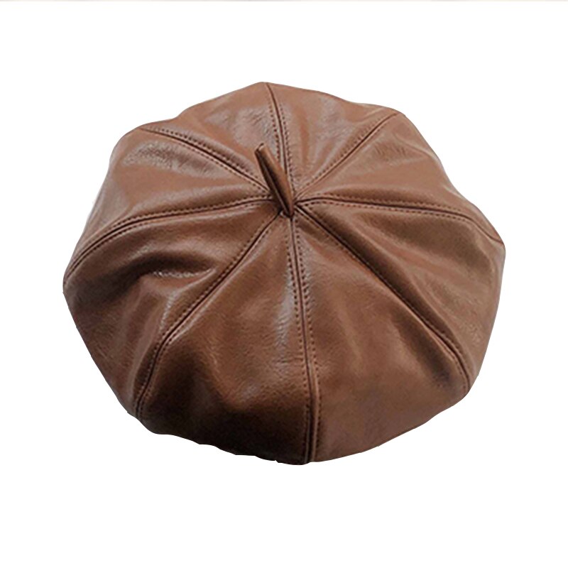 Koreansk efterår og vinter britisk retro baret malers fuld matchende kvindelige pu læder ottekantet maler hat hat: Khaki
