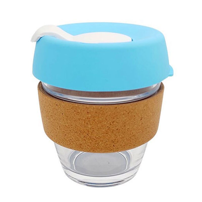 Reise glass krus kaffekopp varmebestandig glass kopp bil vann melk kopp isolasjon sklisikkert deksel glass sett 340ml: Blå