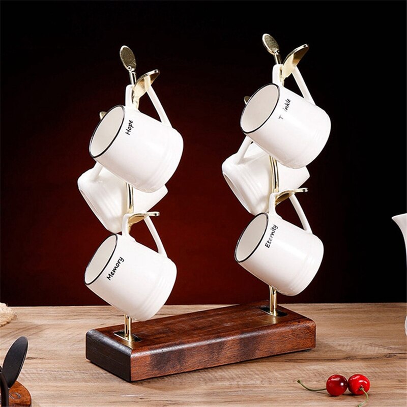 Soporte de madera con forma de árbol para taza de café, estante de drenaje de almacenamiento colgante para cocina, organizador de joyería, decoración