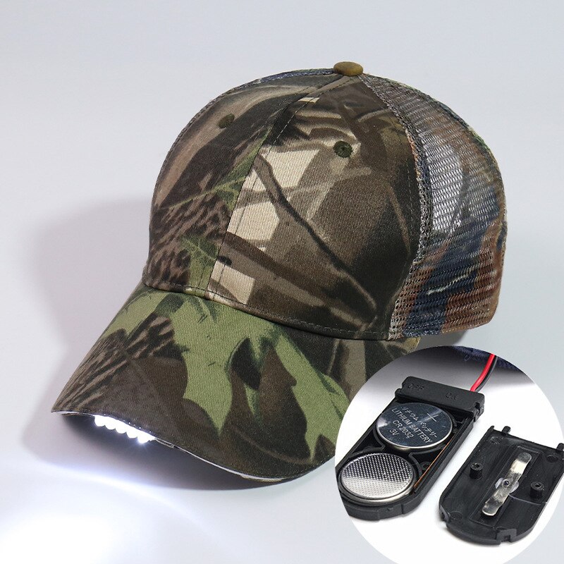 Chapeau lumineux avec lumière Led, casquette de Baseball Rechargeable, tour de tête 53cm-58cm, Camping en plein air, feuille d&#39;érable, riz, pêche de nuit: Battery grid-CP