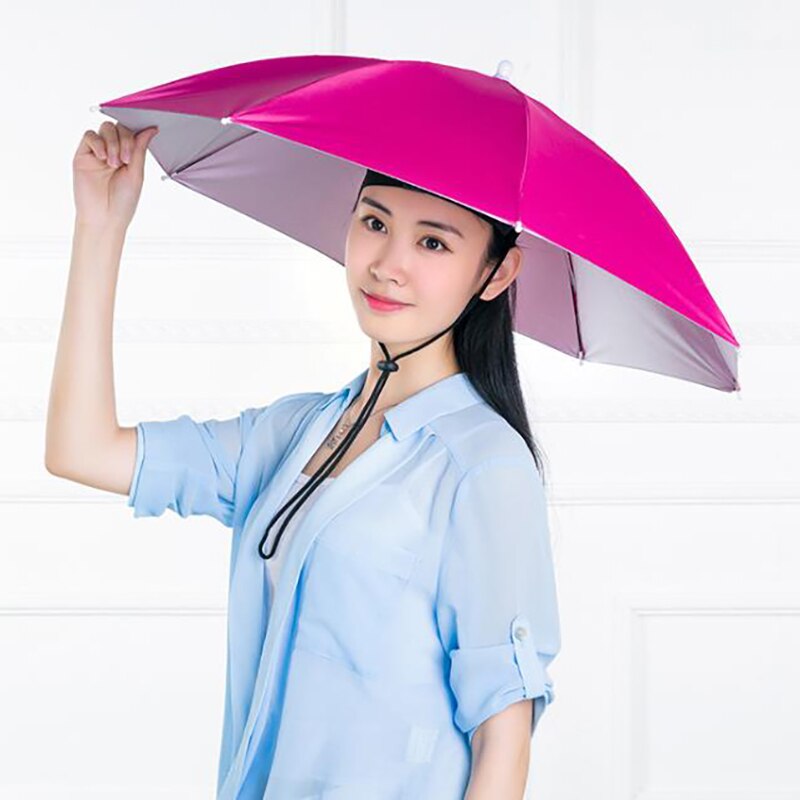 Coiffe de tête réglable parasol pliable protection solaire ombre parapluie chapeaux vêtements de pluie en plein air Sport chapeau randonnée plage Camping casquette de cyclisme: Rose red